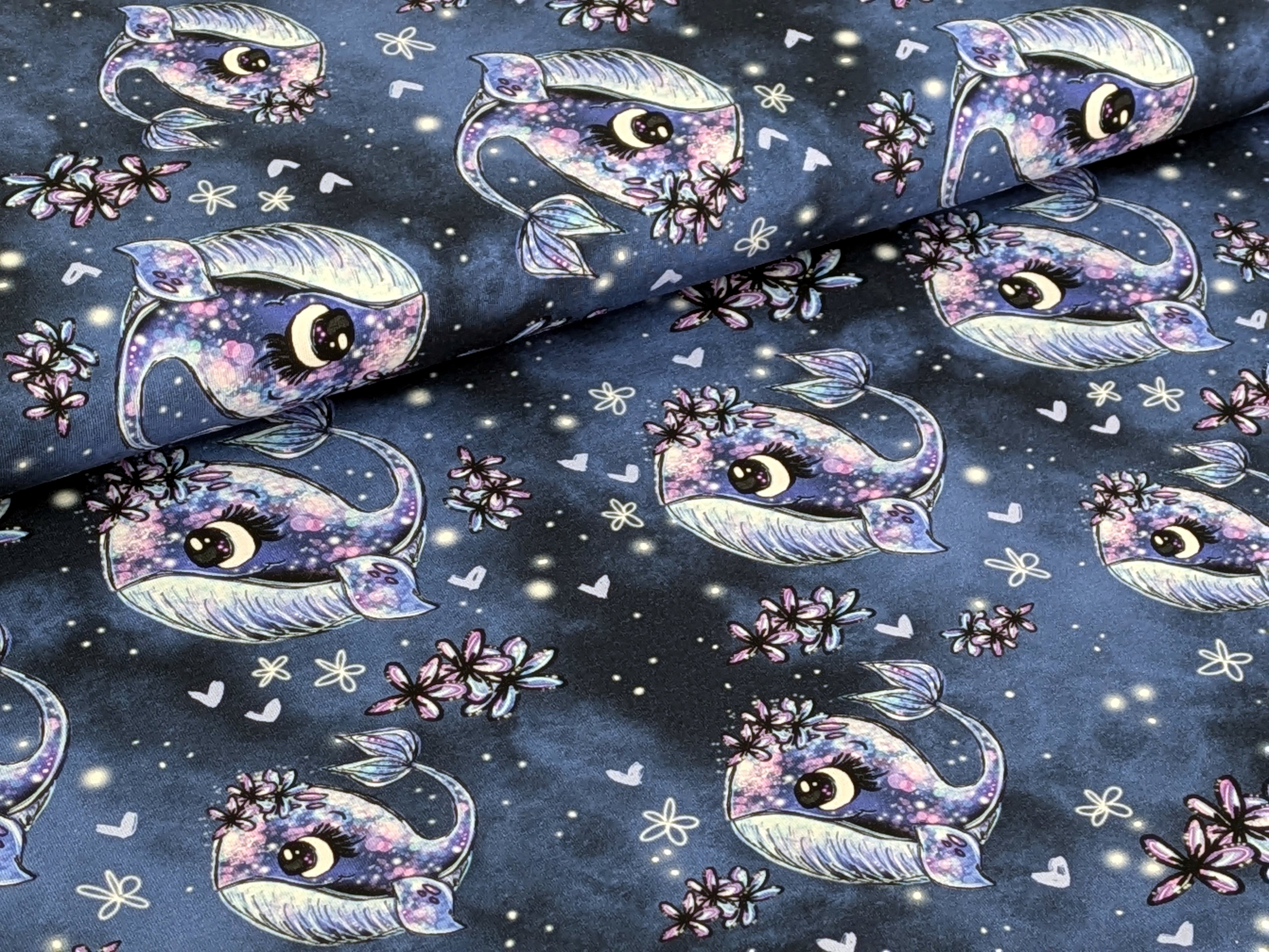 In-house Production Organic Cotton Jersey Whale Wallery on Smokeybluepurple Bluepurple -N-