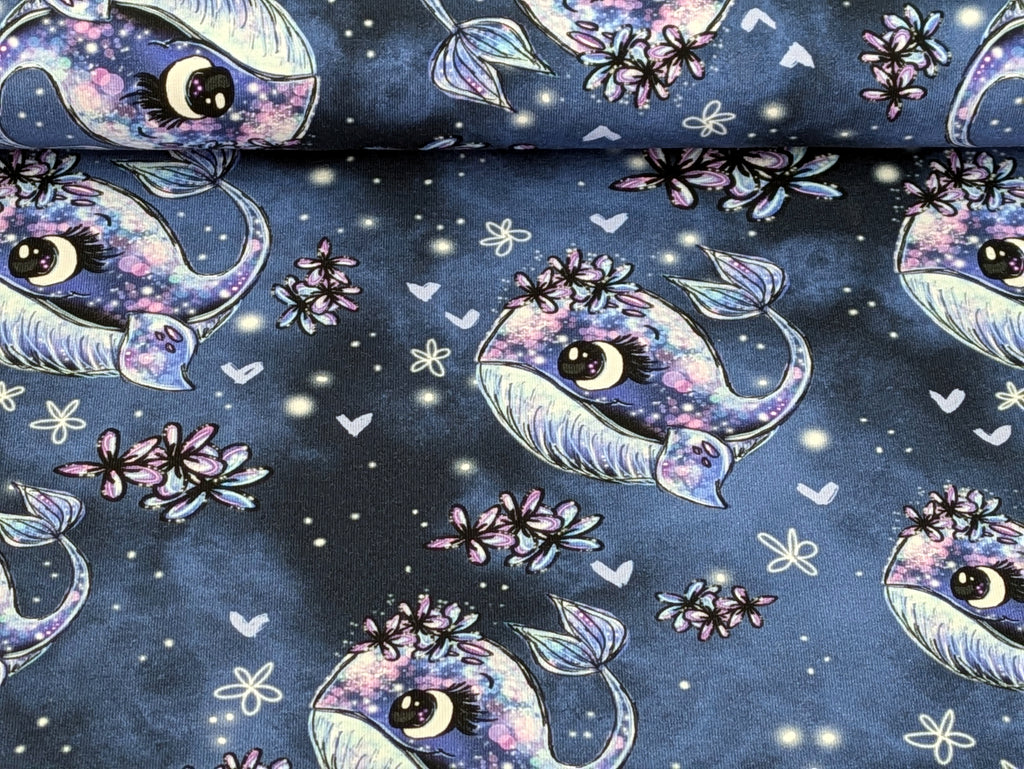 In-house Production Organic Cotton Jersey Whale Wallery on Smokeybluepurple Bluepurple -N-