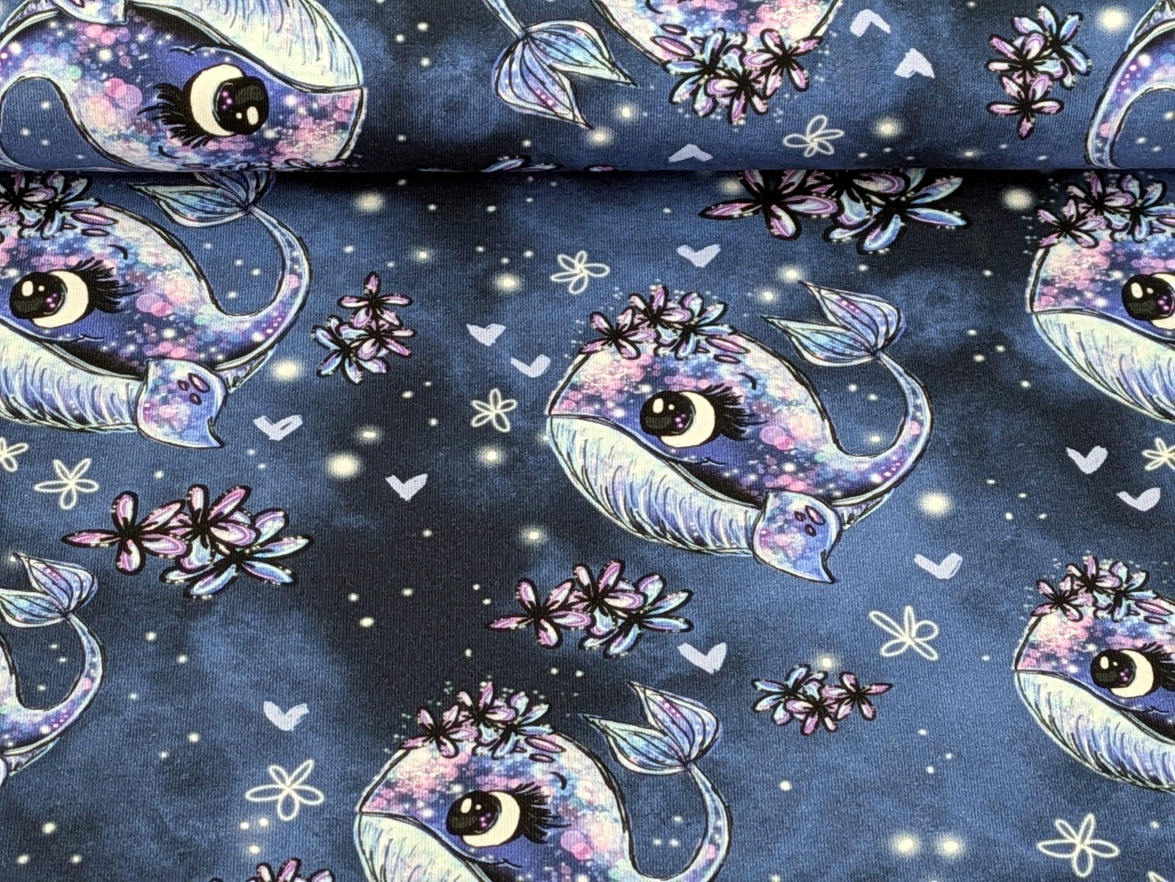 In-house Production Organic Cotton Jersey Whale Wallery on Smokeybluepurple Bluepurple -N-