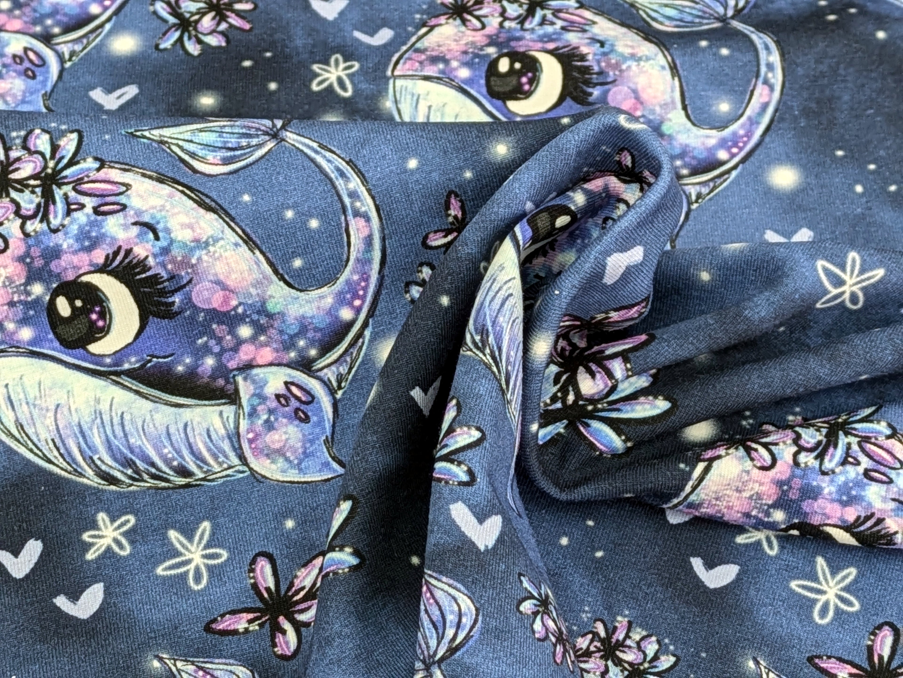 In-house Production Organic Cotton Jersey Whale Wallery on Smokeybluepurple Bluepurple -N-