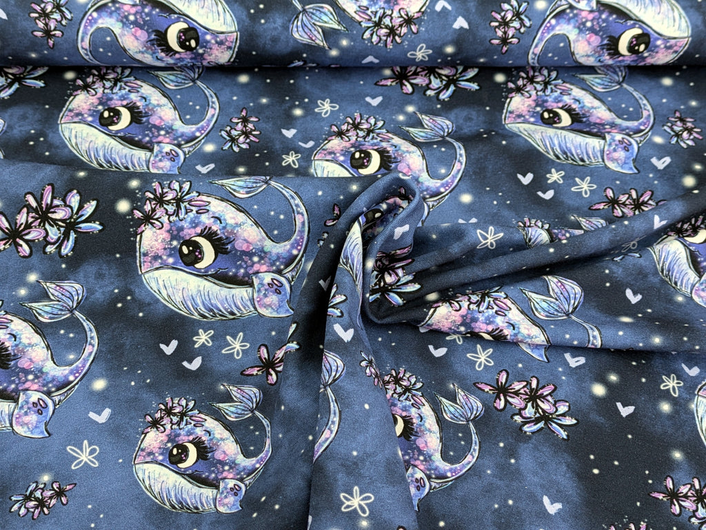 In-house Production Organic Cotton Jersey Whale Wallery on Smokeybluepurple Bluepurple -N-