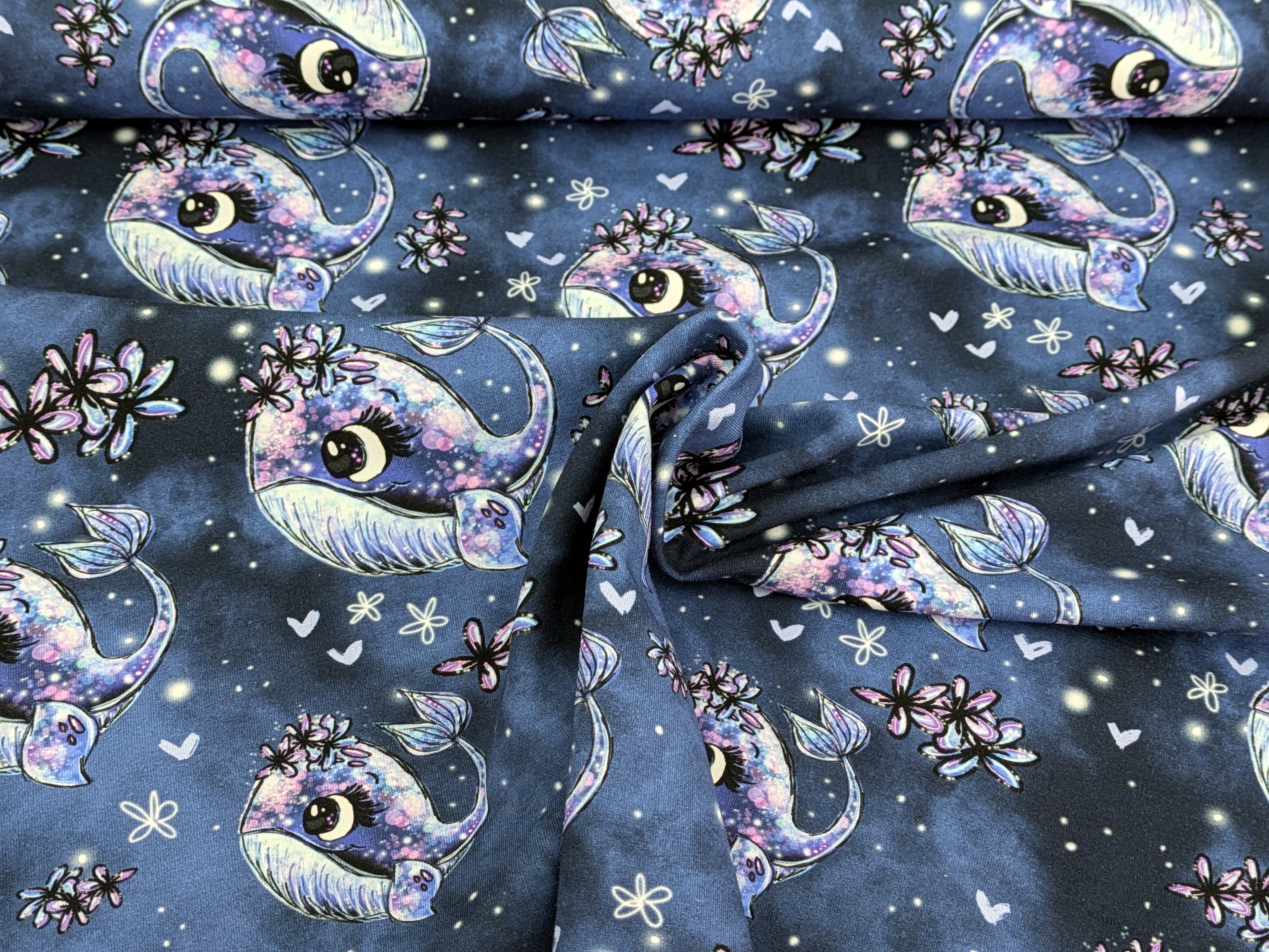 In-house Production Organic Cotton Jersey Whale Wallery on Smokeybluepurple Bluepurple -N-