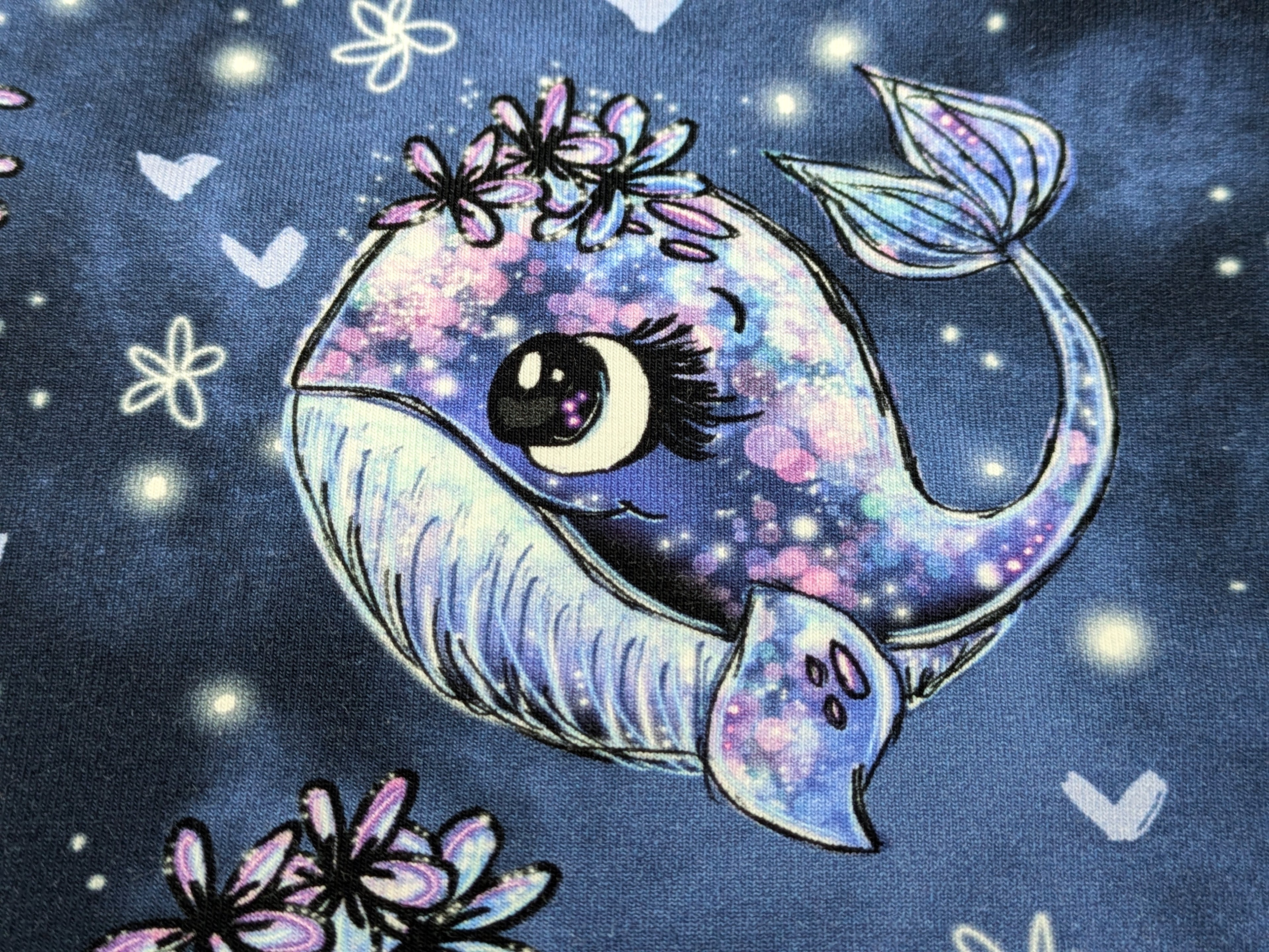 In-house Production Organic Cotton Jersey Whale Wallery on Smokeybluepurple Bluepurple -N-