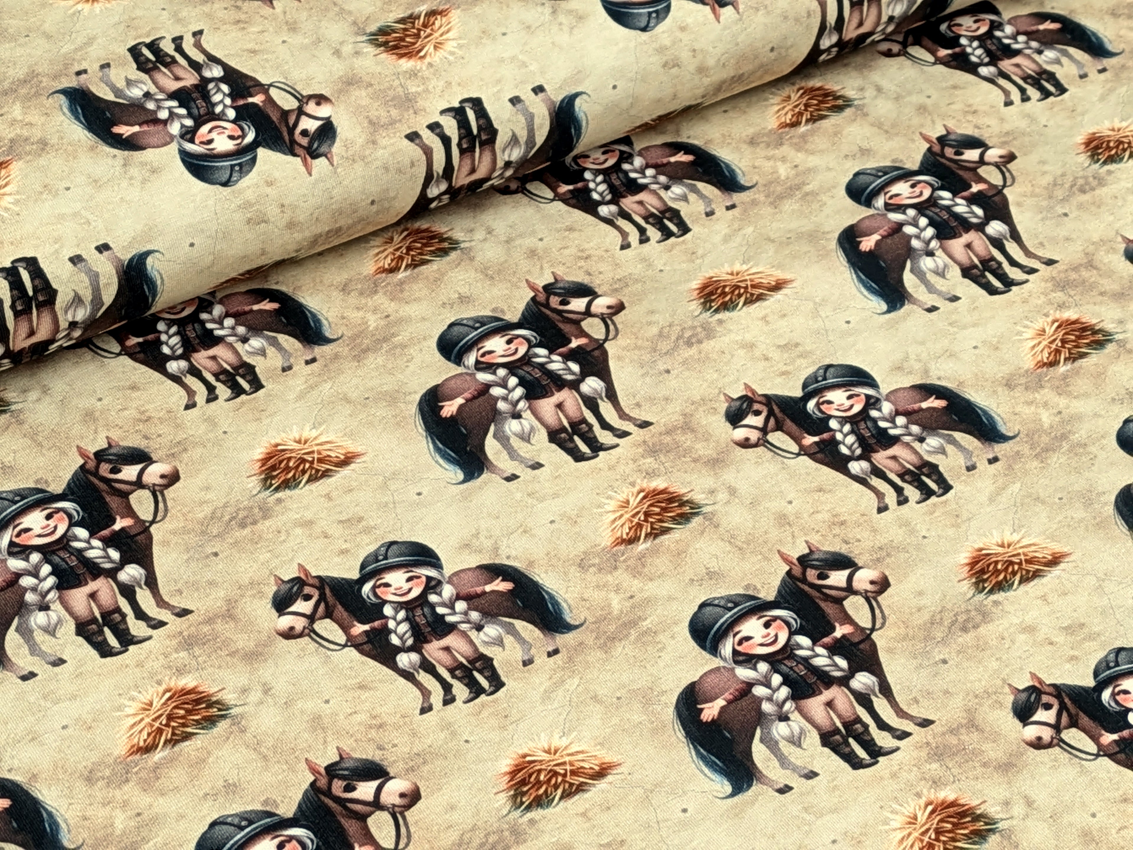 Eigenproduktion Baumwolljersey Pferdemädchen und ihr Pony