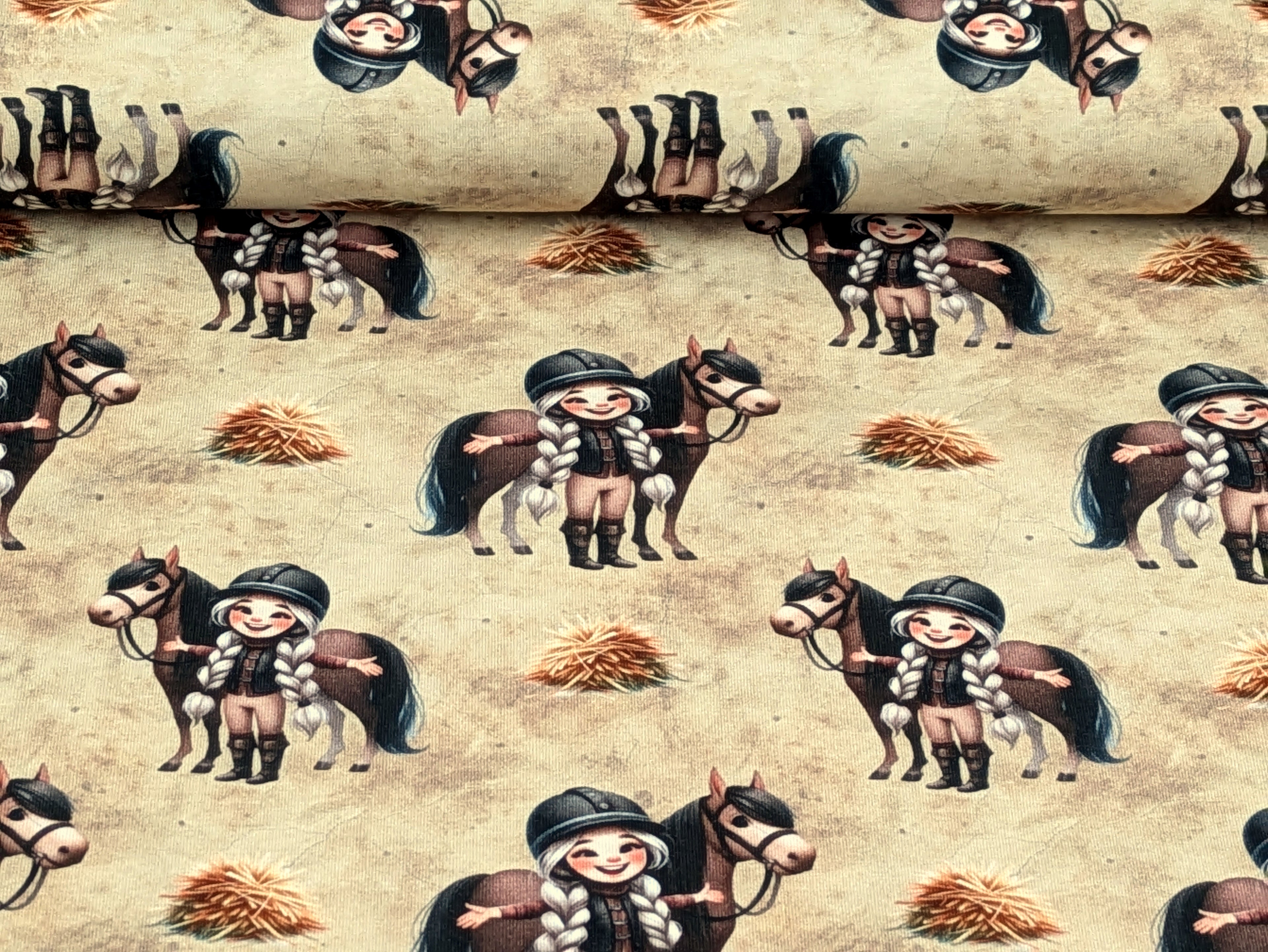 Eigenproduktion Baumwolljersey Pferdemädchen und ihr Pony