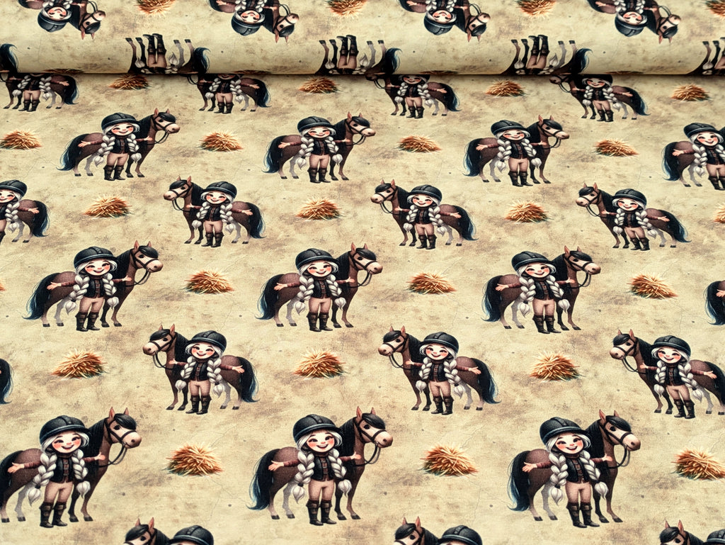Eigenproduktion Baumwolljersey Pferdemädchen und ihr Pony