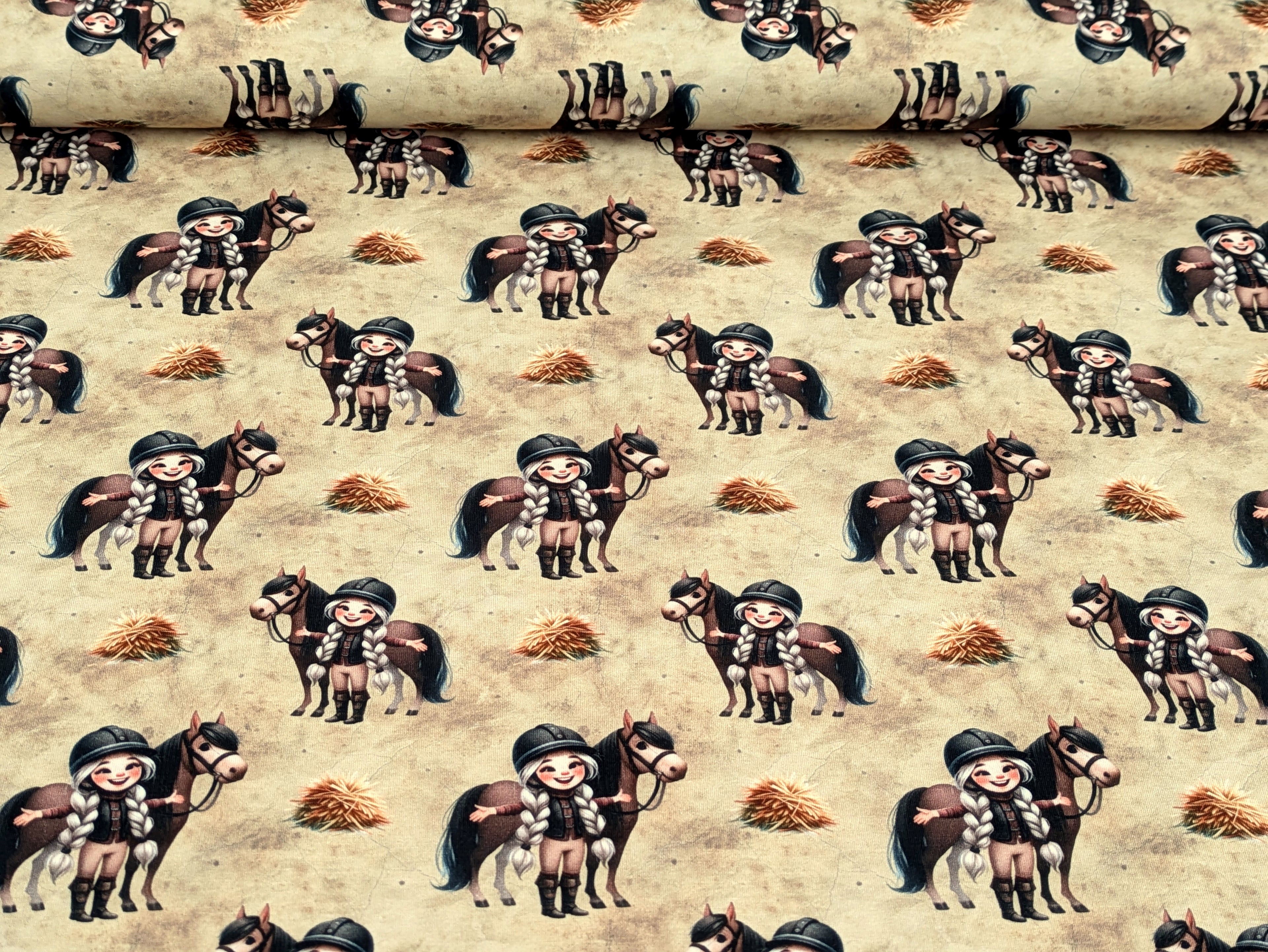 Eigenproduktion Baumwolljersey Pferdemädchen und ihr Pony