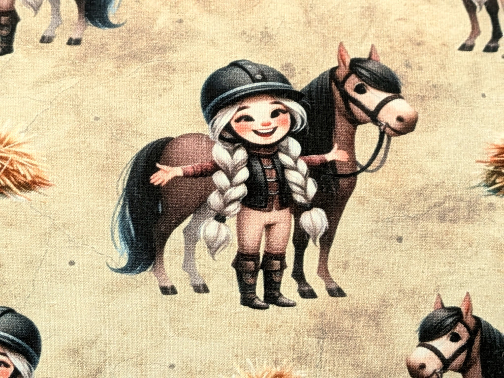 Eigenproduktion Baumwolljersey Pferdemädchen und ihr Pony