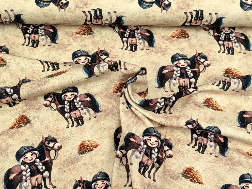Eigenproduktion Baumwolljersey Pferdemädchen und ihr Pony