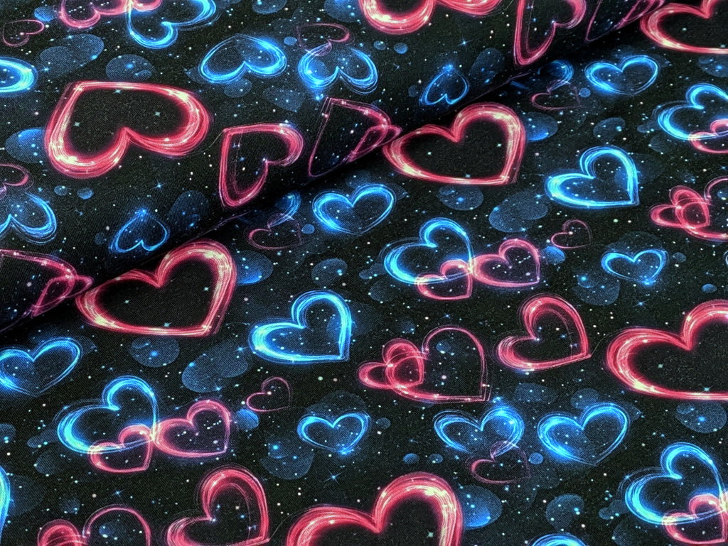 Eigenproduktion Baumwolljersey Sternen Herze in Rosa und Blau