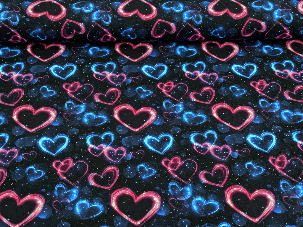 Eigenproduktion Baumwolljersey Sternen Herze in Rosa und Blau