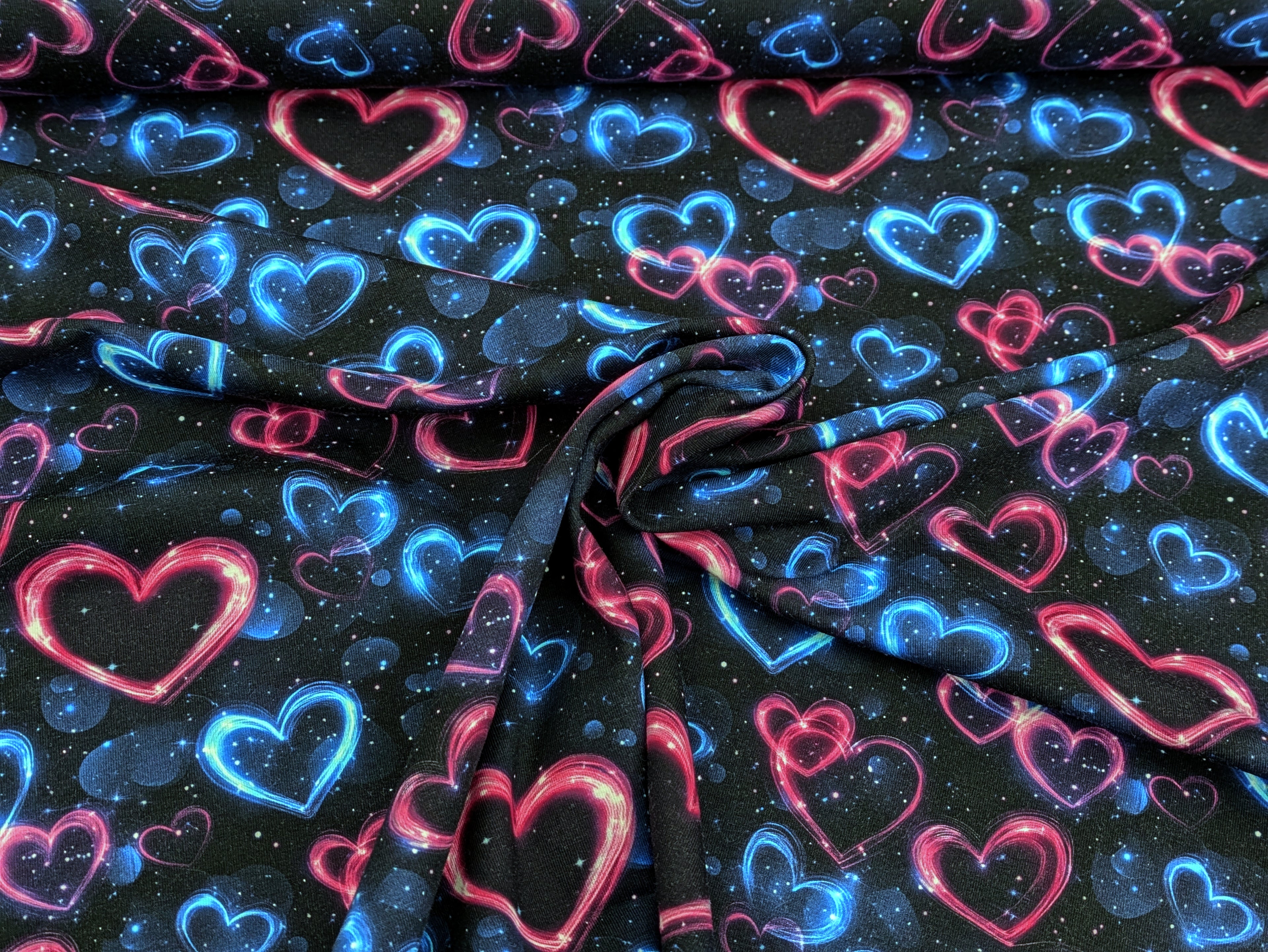 Eigenproduktion Baumwolljersey Sternen Herze in Rosa und Blau