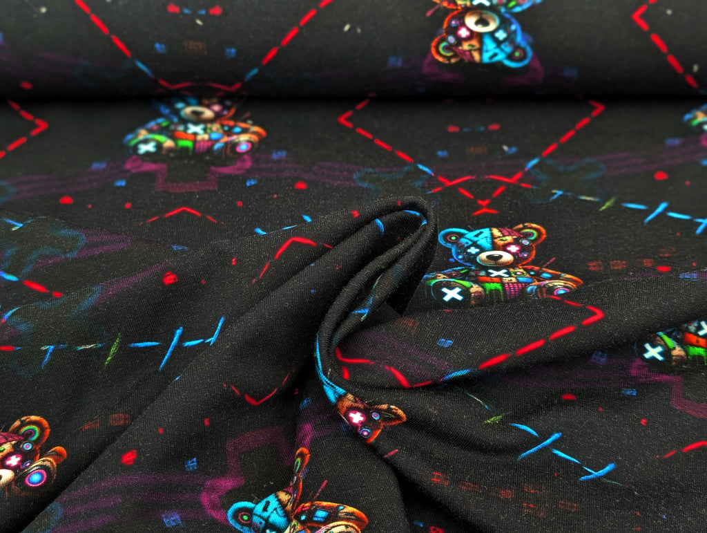 In-house production French Terry Techno Teddy Cuddle Me Wild Colorful / Black