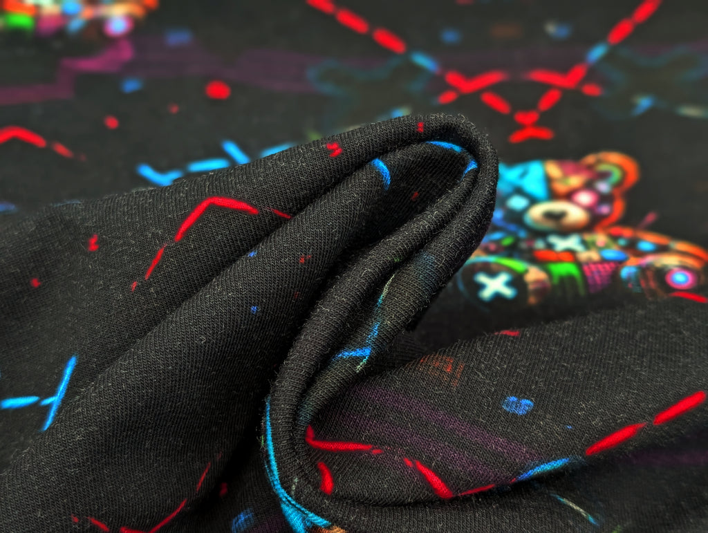 In-house production French Terry Techno Teddy Cuddle Me Wild Colorful / Black