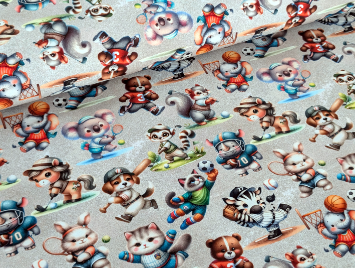 Cotton jersey Animals Sports on Light Grey