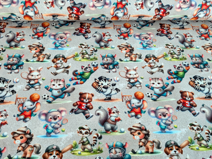 Cotton jersey Animals Sports on Light Grey