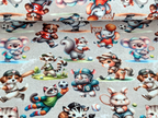Cotton jersey Animals Sports on Light Grey