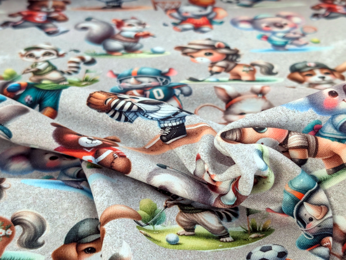Cotton jersey Animals Sports on Light Grey