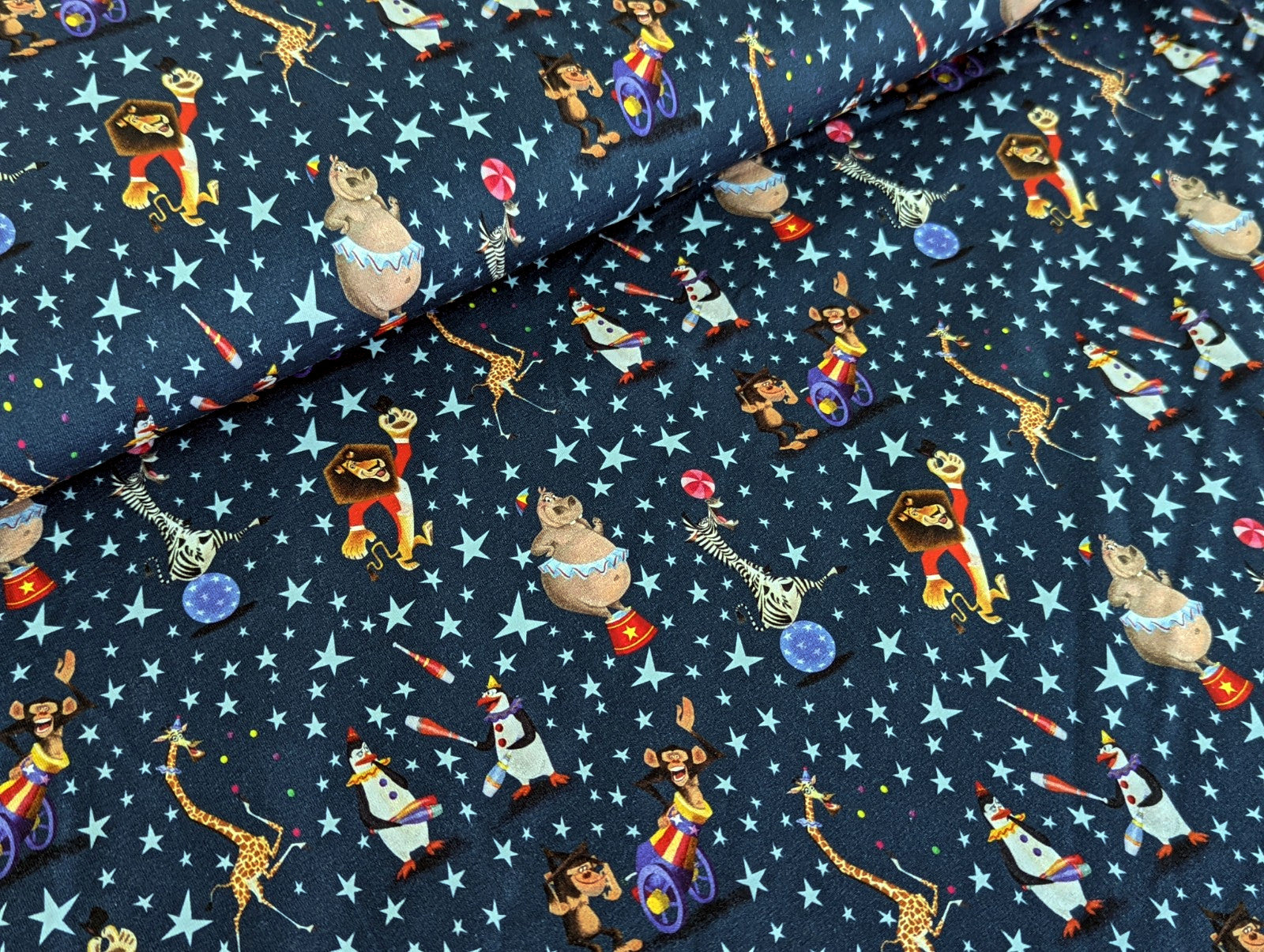 Cotton Jersey Digital Madagascar in the Circus Night Blue