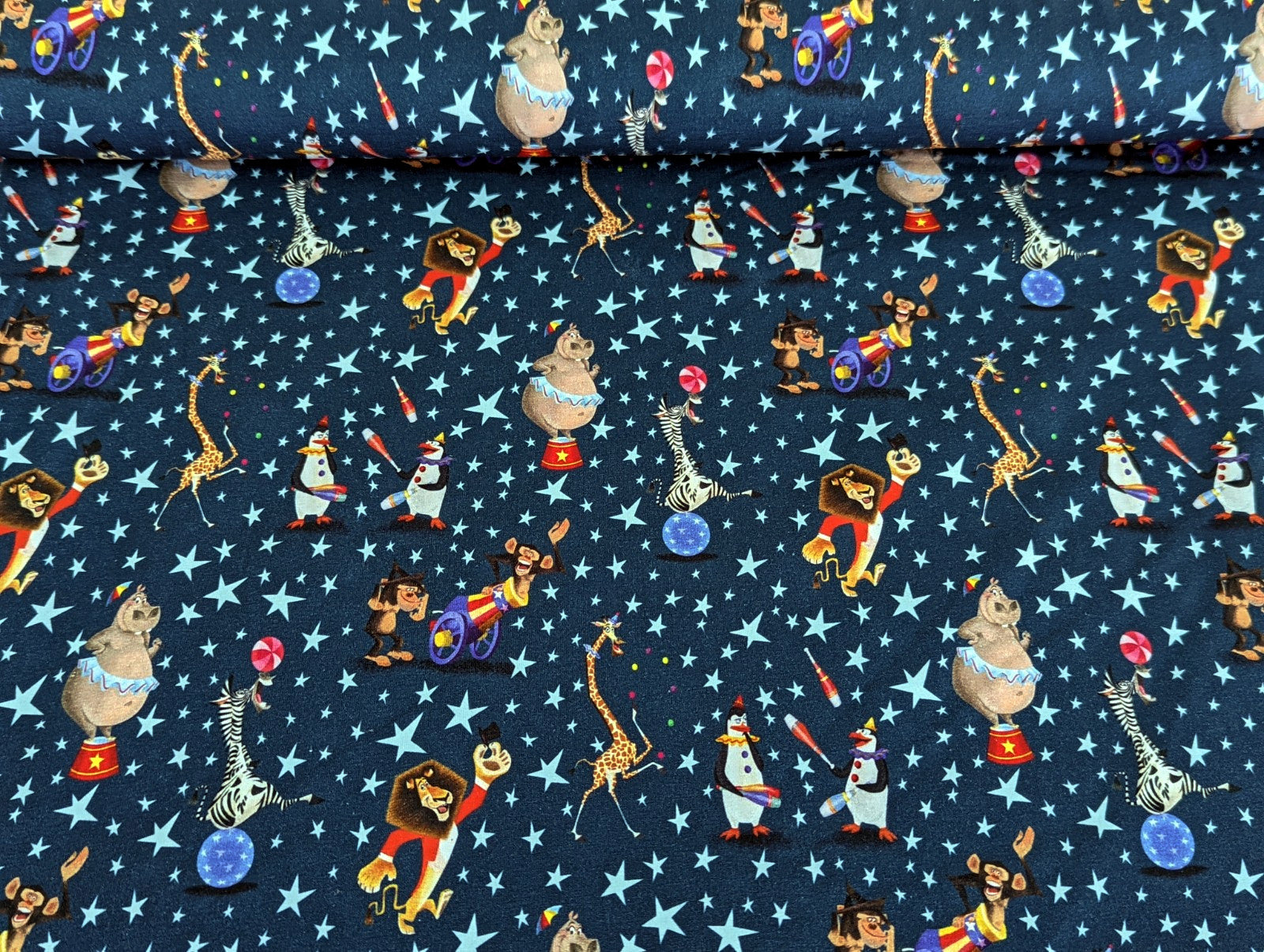 Cotton Jersey Digital Madagascar in the Circus Night Blue