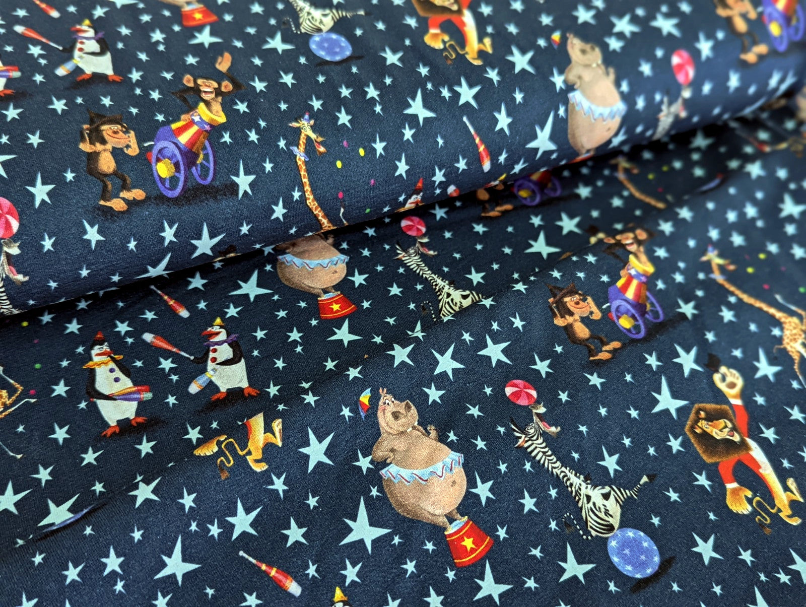 Cotton Jersey Digital Madagascar in the Circus Night Blue