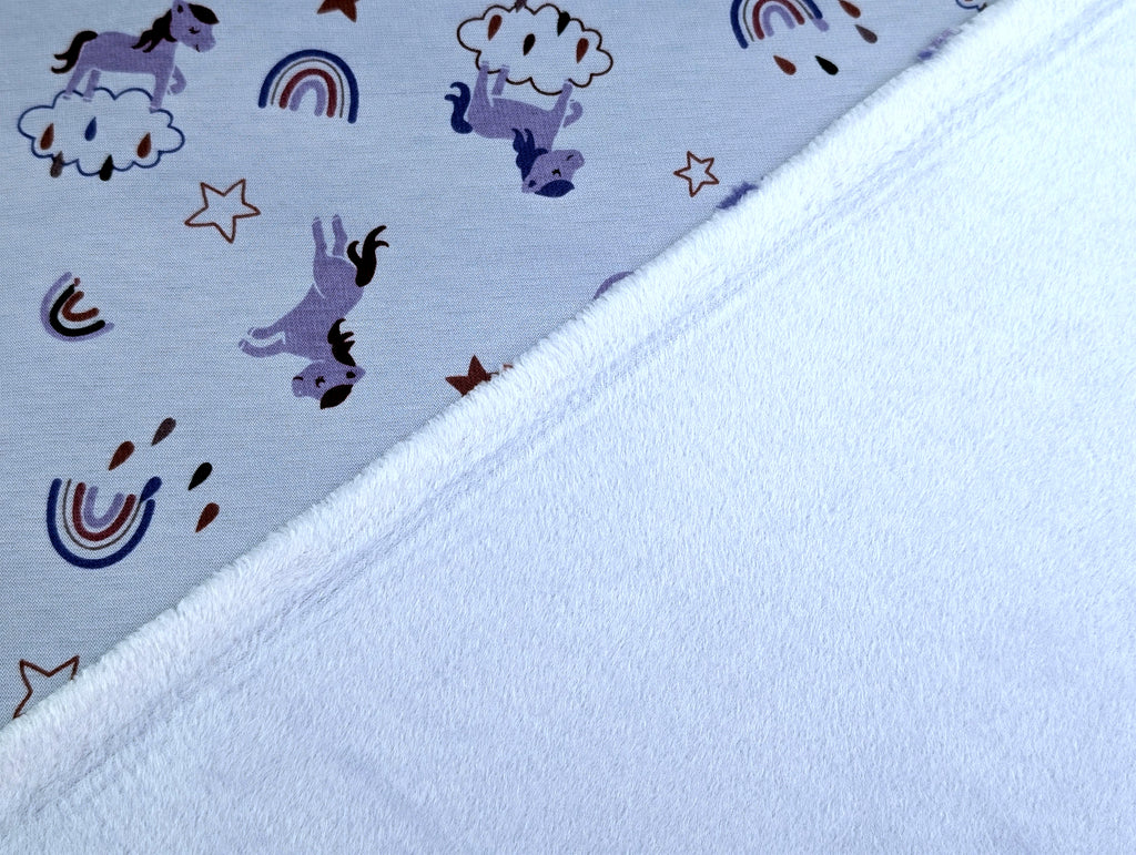 Happy Fleece Rainbow Unicorn Clouds Lilac