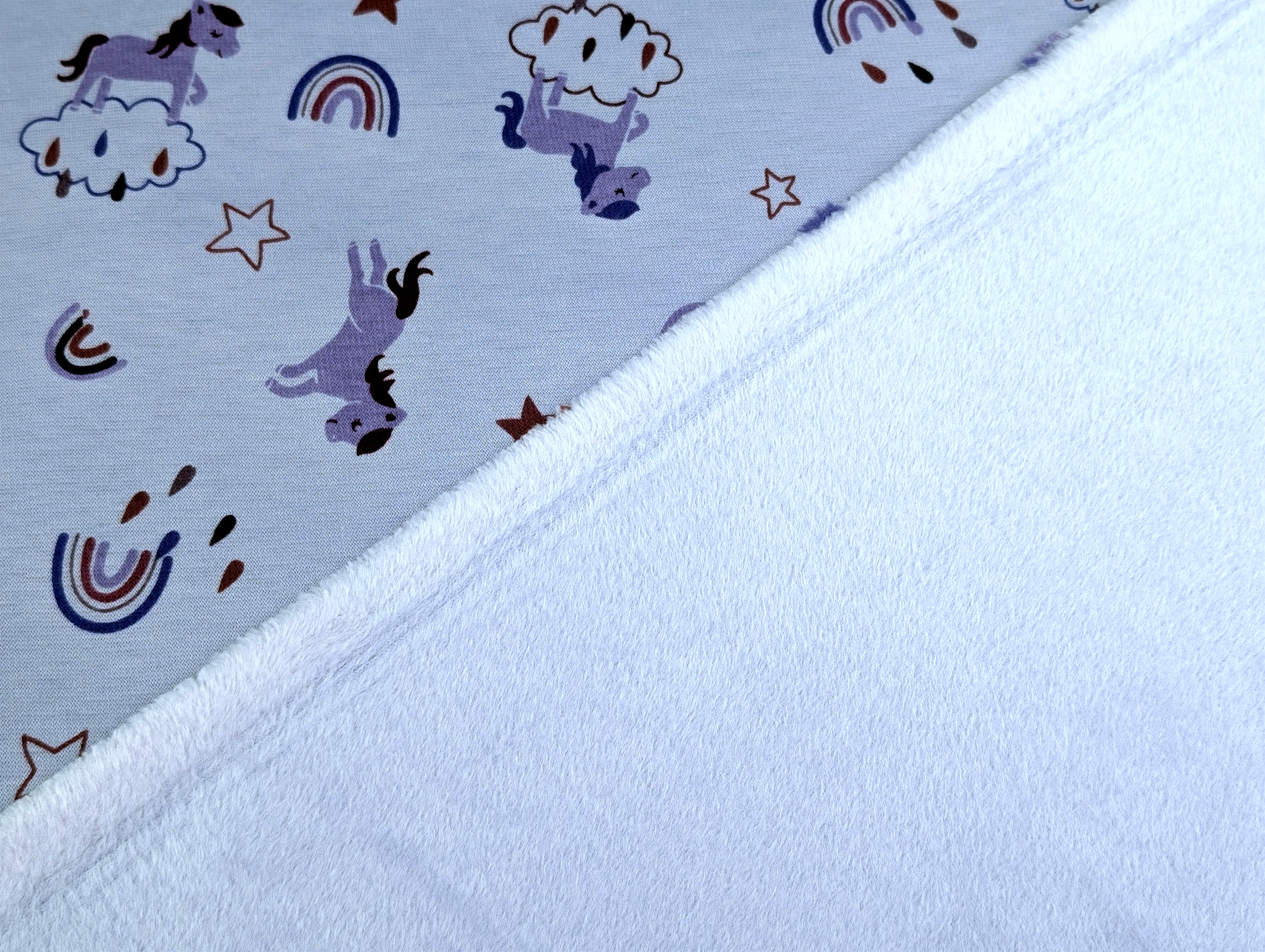 Happy Fleece Rainbow Unicorn Clouds Lilac