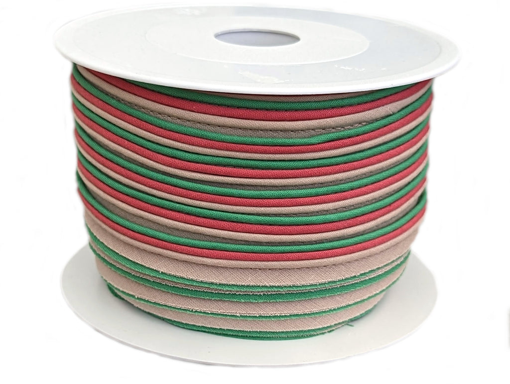 Paspelband 15 mm Dreifarbig Scarlet rot / Grassgrün / Beige
