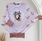Self-produced Cotton Jersey Panel Horse Flower Pony on Stripes Butterfly Light Pink