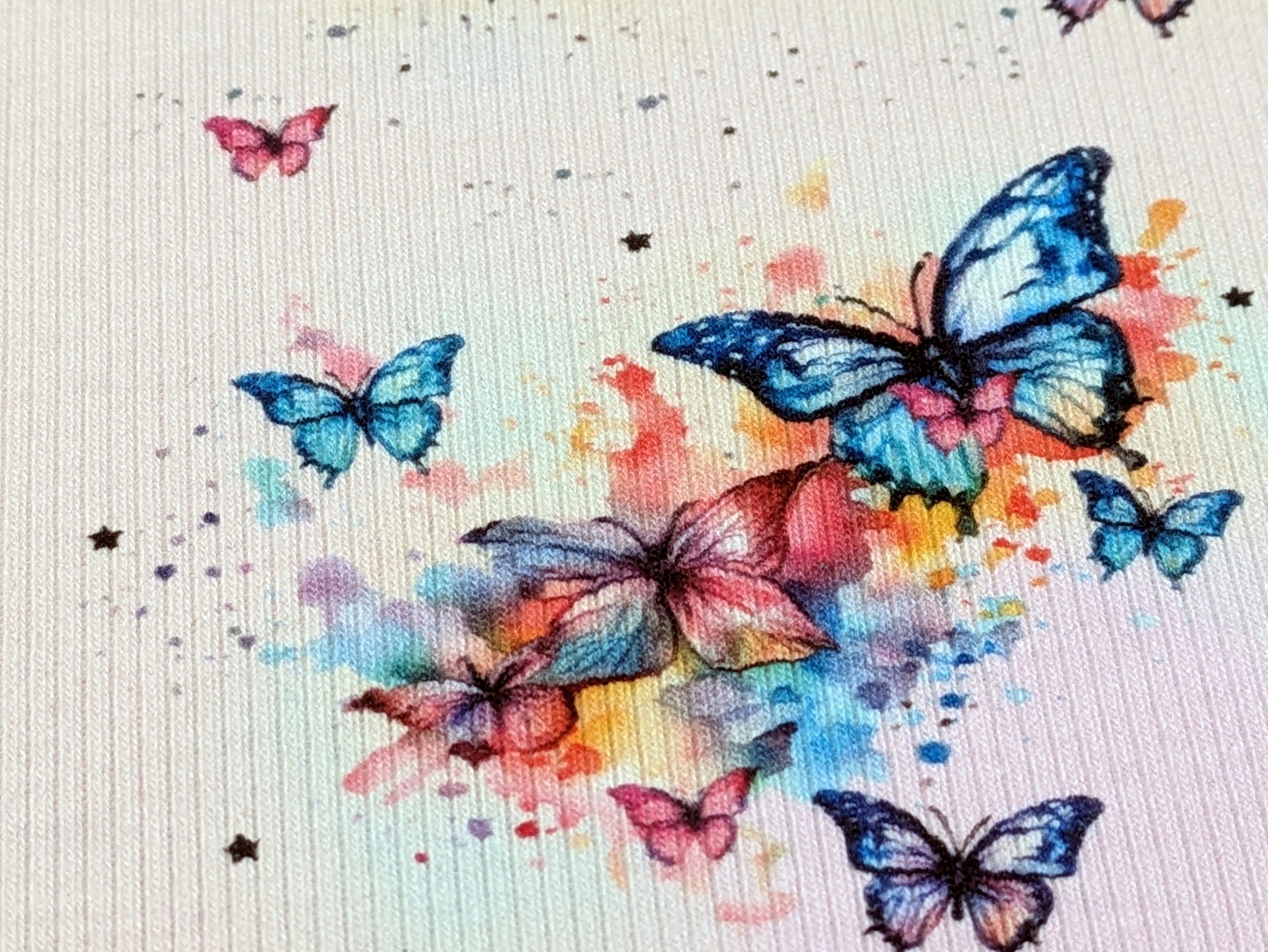 In-house Production Rib Jersey Rainbow Butterfly on Light Pink
