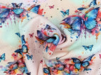 In-house Production Rib Jersey Rainbow Butterfly on Light Pink