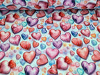 In-House Production Rib Knit Jersey Colorful Hearts on White