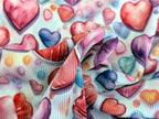 In-House Production Rib Knit Jersey Colorful Hearts on White