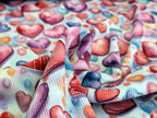In-House Production Rib Knit Jersey Colorful Hearts on White