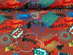 Softshell Digitaldruck Comic Baam Cool WoW Yess Bunt auf Dunkelrot