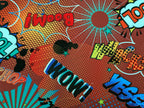 Softshell Digitaldruck Comic Baam Cool WoW Yess Bunt auf Dunkelrot