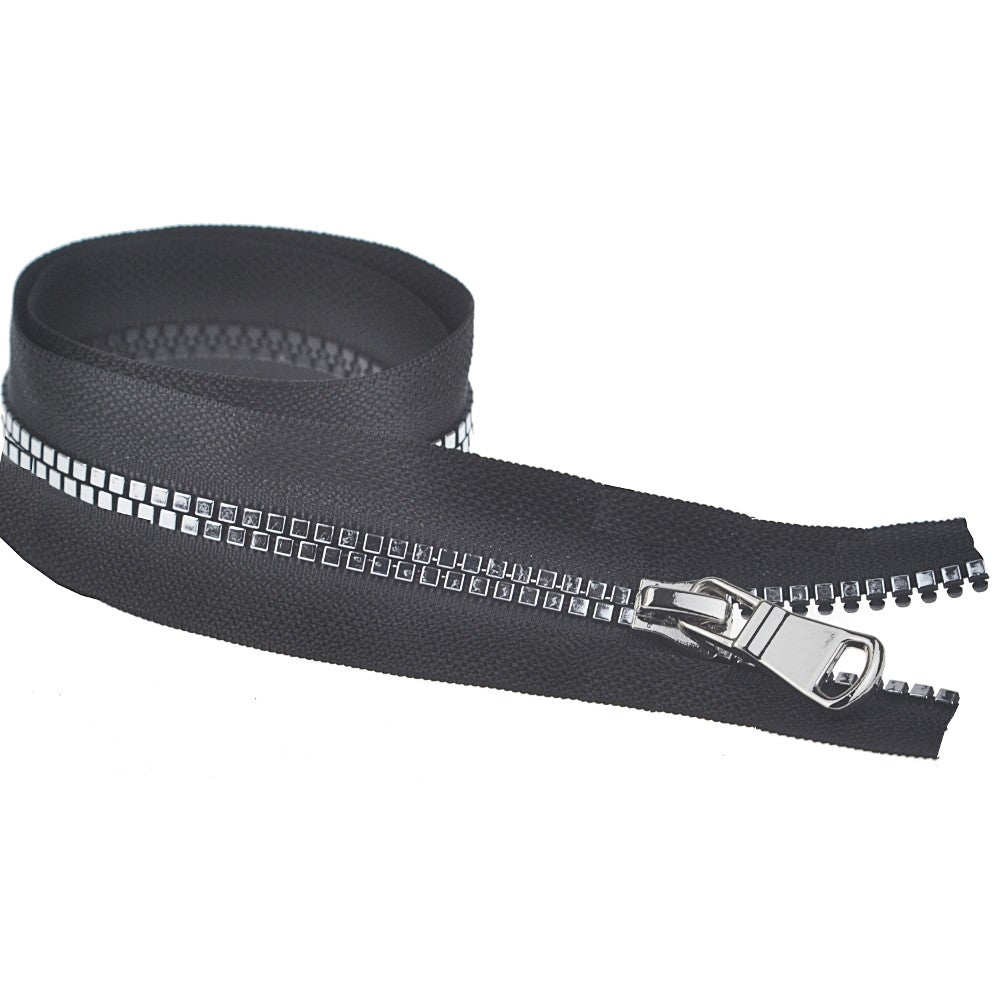 Continuous Zipper Black (Spiral Zipper with Metallic Look) + Puller