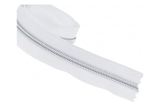Continuous Zipper White (Metallic-Look Coil Zipper) + 3 Sliders