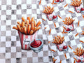 Eigenproduktion Baumwolljersey Panel Pommes und Ketchup 70 x 165 cm