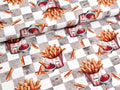 Eigenproduktion Baumwolljersey Pommes und Ketchup auf Grau