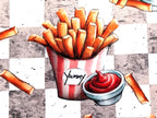 Eigenproduktion Baumwolljersey Pommes und Ketchup auf Grau