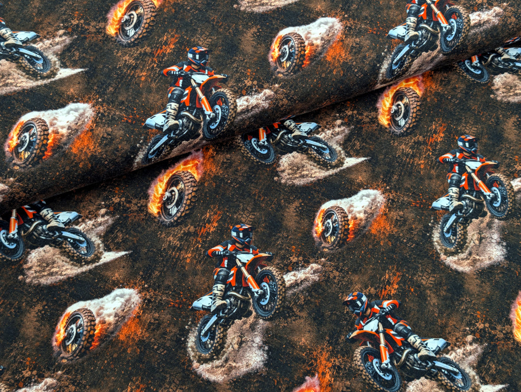Eigenproduktion Baumwolljersey Motocross Motorrad Braun