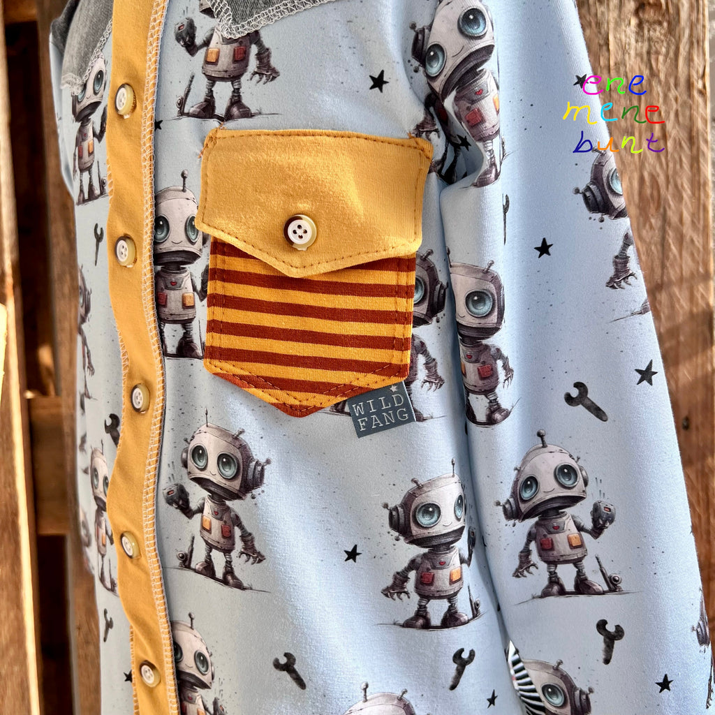 In-house production French Terry Robot Boy on Light Blue