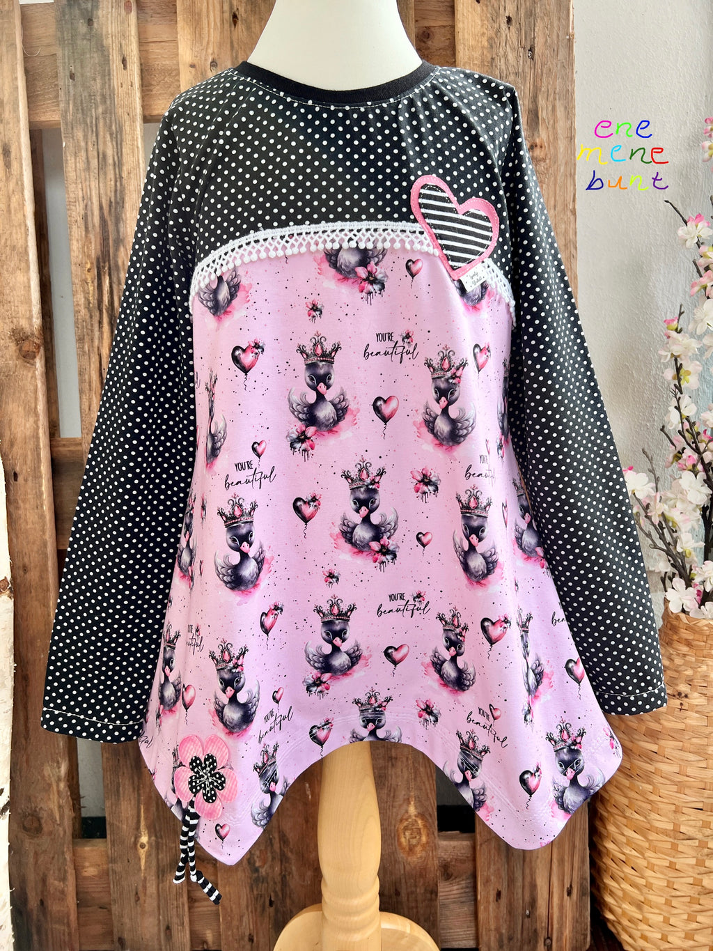 In-house production Cotton Jersey Princess Swan on Light Pink