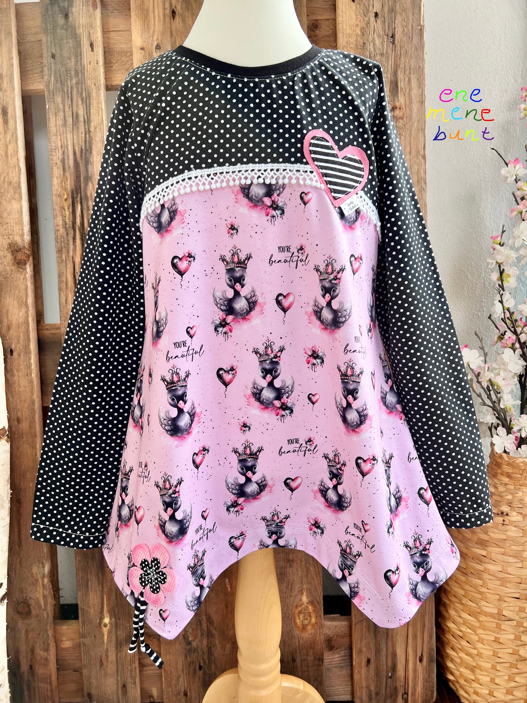 Remnant Self-produced Cotton Jersey Princess Swan on Light Pink 45 x WOF