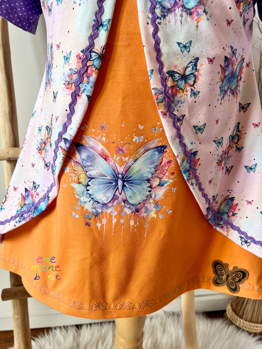 In-house production cotton jersey rainbow butterfly on light pink
