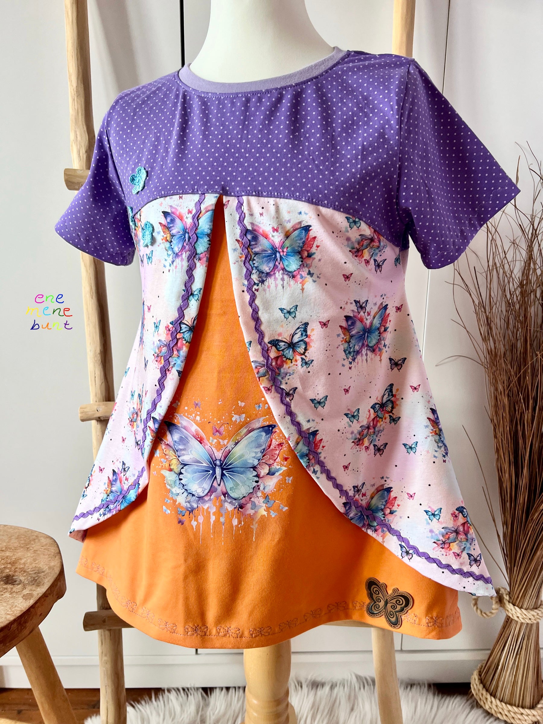 In-house production cotton jersey rainbow butterfly on light pink