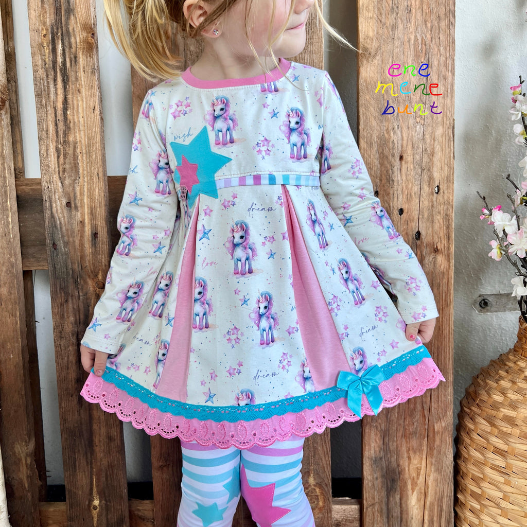 Eigenproduktion Baumwolljersey Sweet Wish Unicorn auf Hell Vanille