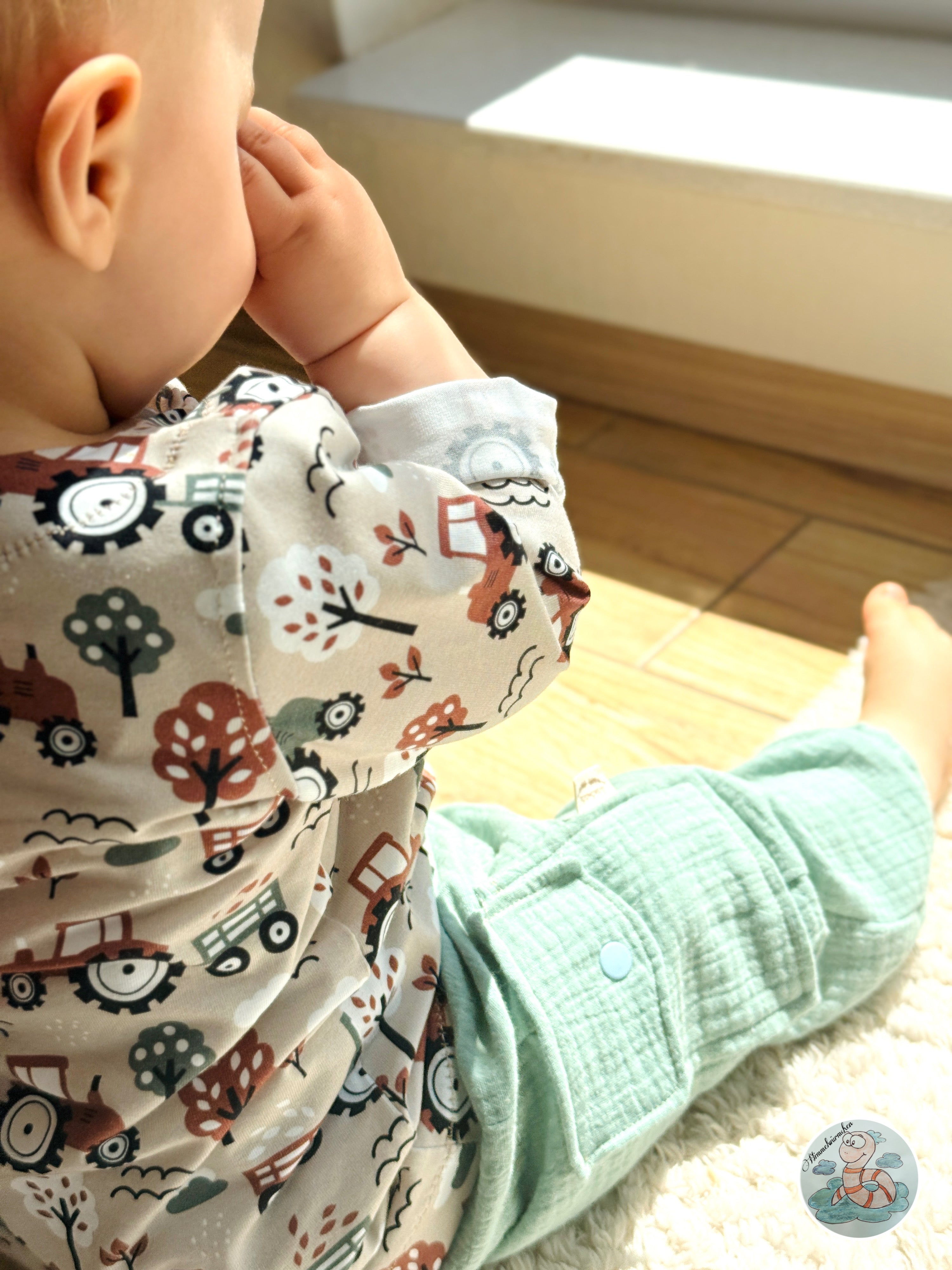 In-house production Cotton Jersey Little Dino on Green