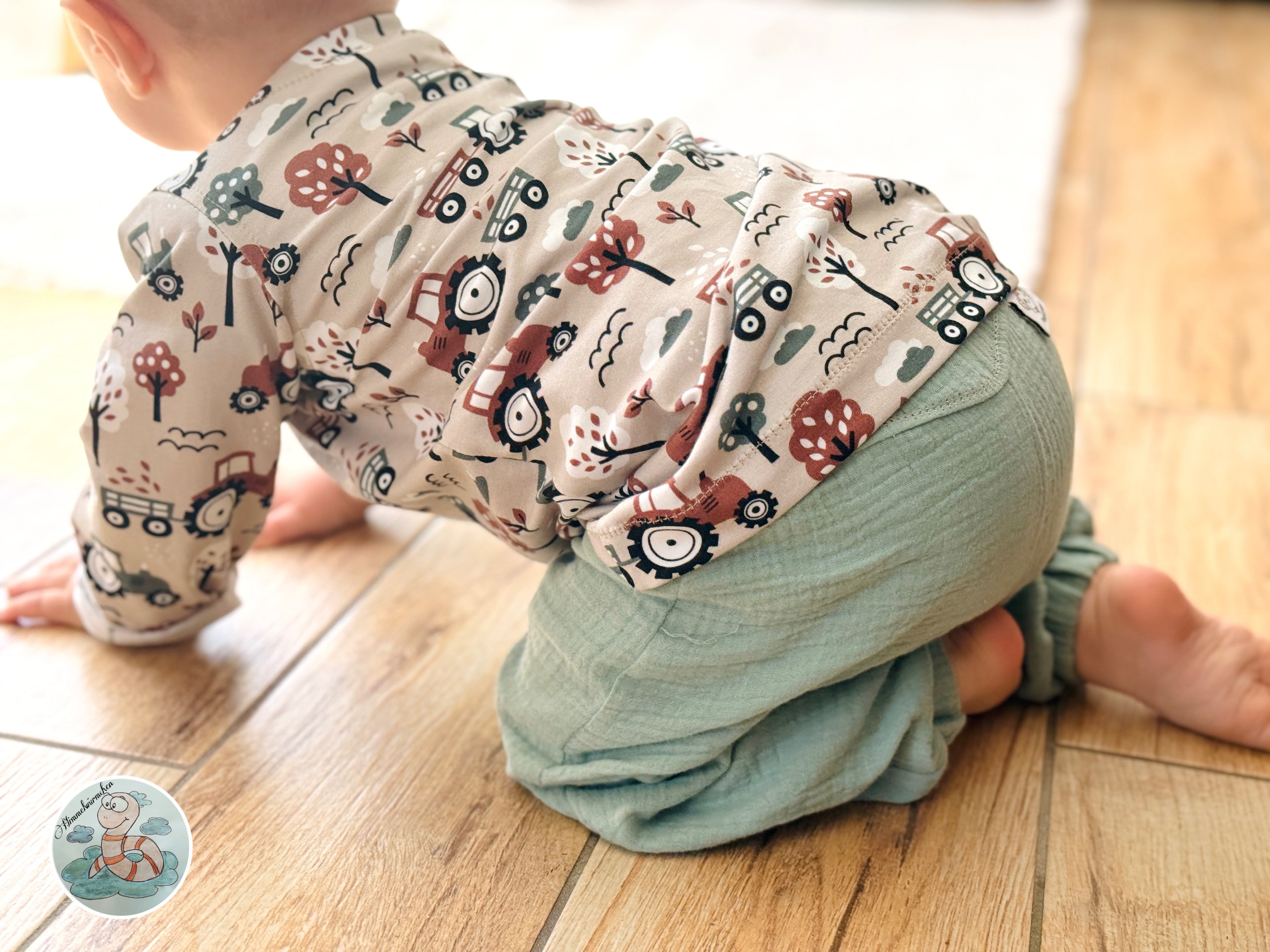 In-house production Cotton Jersey Little Dino on Green